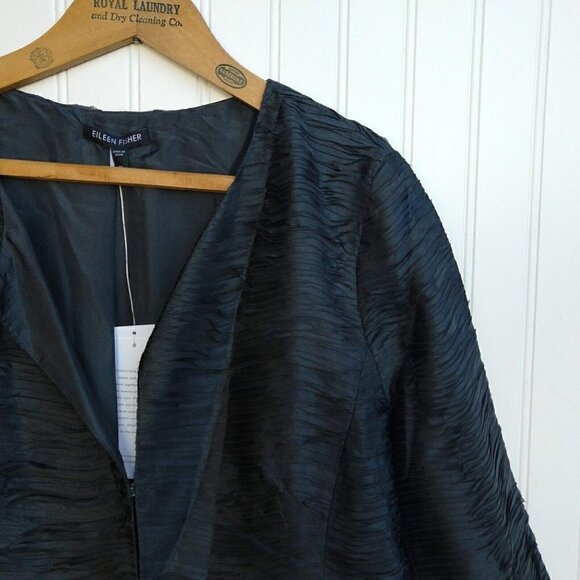 Eileen Fisher Ripple Bindu Silk Jacket Size M NWT Graphite Gray 3/4 Sleeve New - Picture 4 of 12